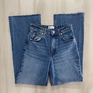 ZARA women’s straight leg cotton raw hem denim jeans 4